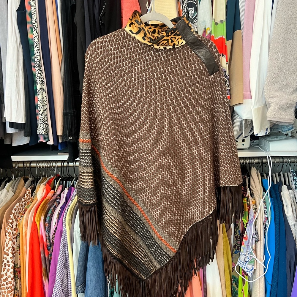 Etro Brown Knit Poncho with Fringe